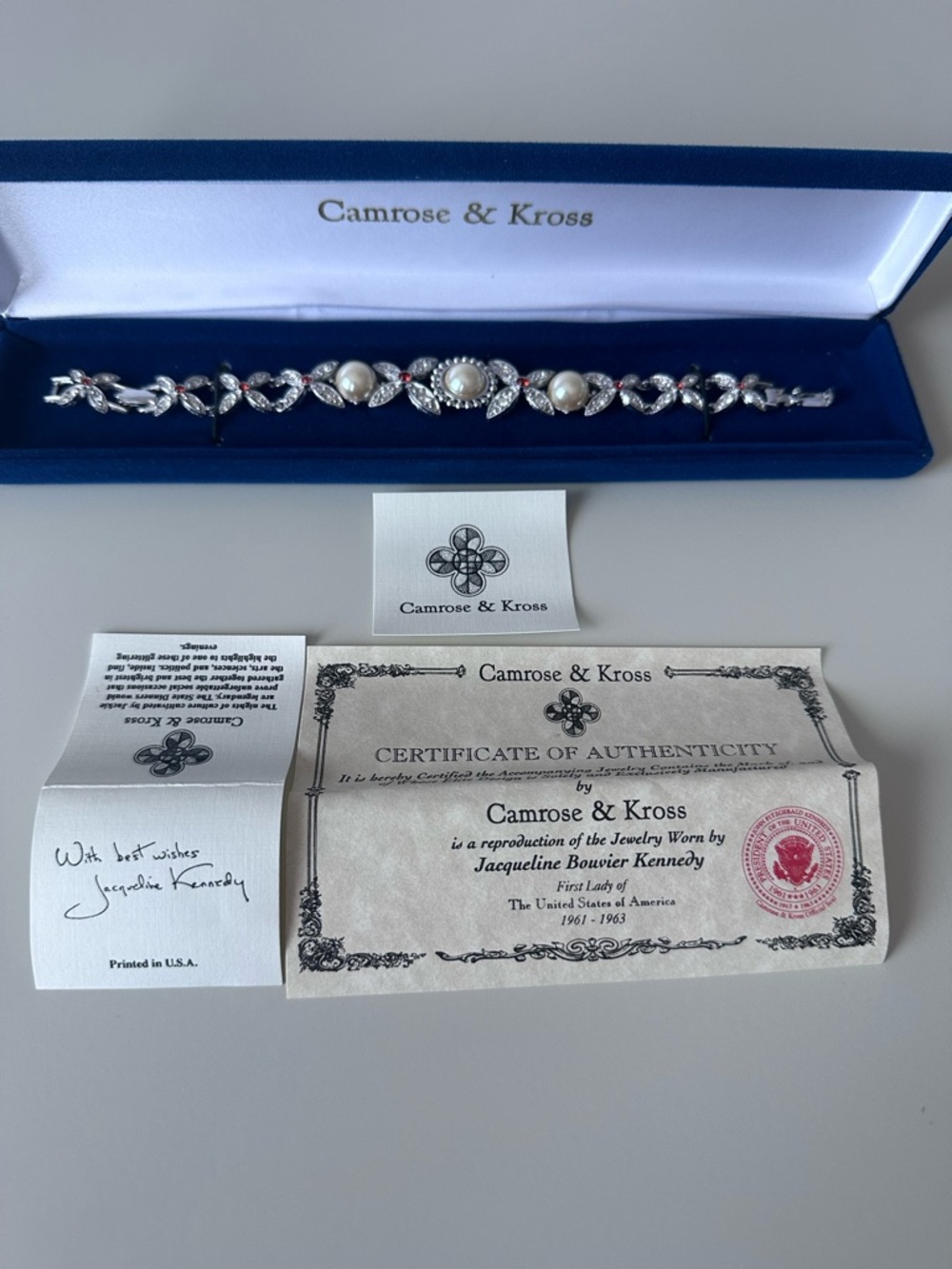 Camrose & Kross Pearl and Red Accent bracelet from Jacqueline Kennedy